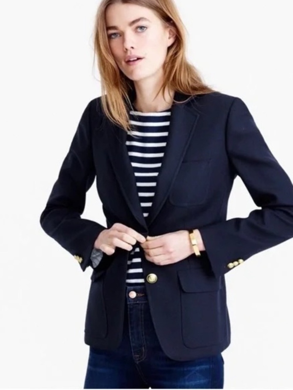 J. Crew Rhodes Navy Blue Wool Blazer with Gold Accent Buttons Size 10P NWOT